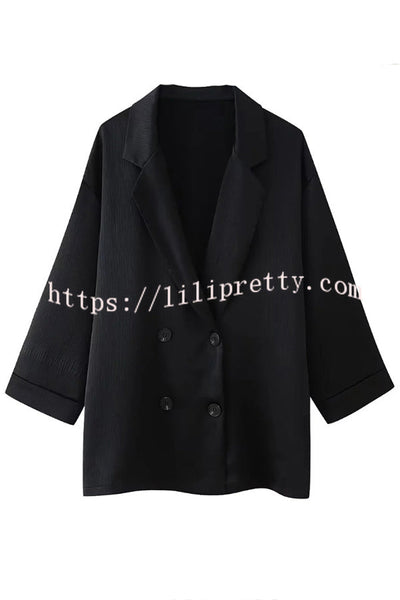 Fashionable Wrinkled Lapel Long-sleeved Loose Blazer