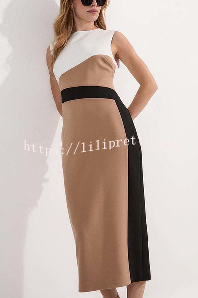 Workwear Day Colourblock Tailored Pencil Slit Stretch Midi Dress