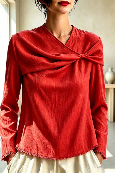 Draped Twist-Front Textured Blouse