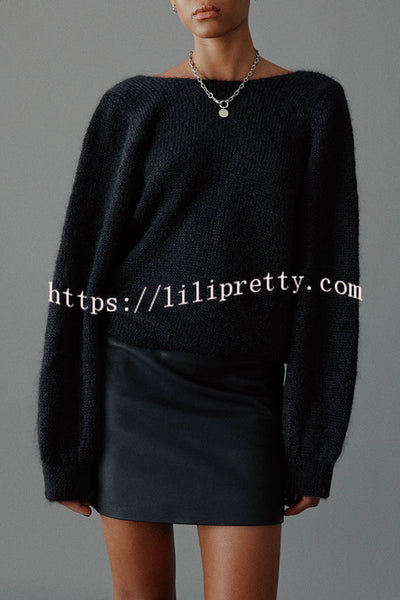 Chunky Season Knit Mohair-blend Long Sleeve Open Back Knot Design Loose Sweater