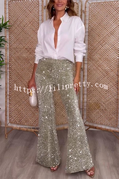 Promise You A Party Sequin High Rise Elastic Waist Flare Pants
