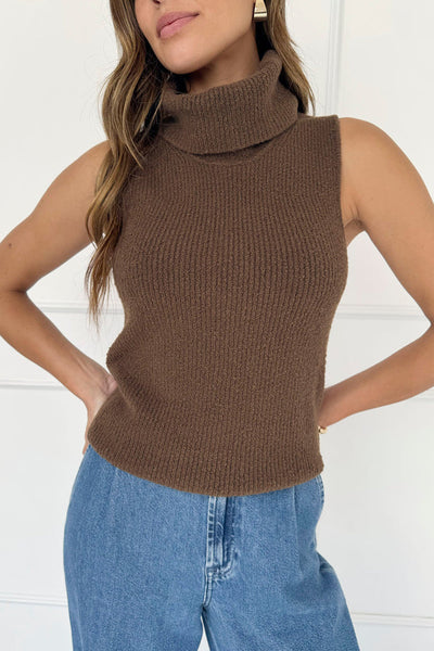 Comfortable Season Ribbed Knit Turtleneck Sleeveless Relaxed Sweater