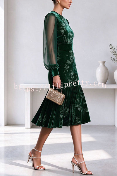 Velvet Sheer Sleeve Floral Dress