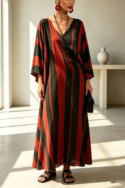 Vintage Striped Batwing Sleeve Long Set