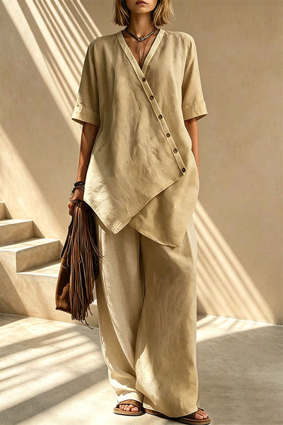 Tulum Asymmetric Linen Two-Piece Set