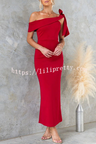 Mina Side Tie-up Strapless Tailored Stretch Maxi Dress