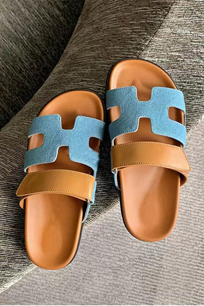 Faux Suede Velcro Flat Sandals