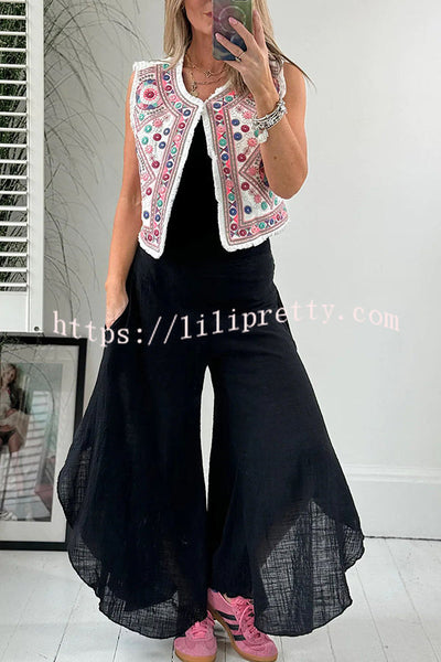 Summer Comfortable Linen Blend Elastic Waist Pocketed Harem Pants