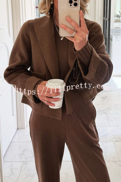 Comfortable Season Shawl Collar Open-front Long Sleeve Flap Pockets Crop Coat