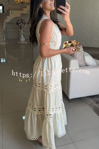 Eternal Grace Crochet Cutout Lace Trim A-line Maxi Dress