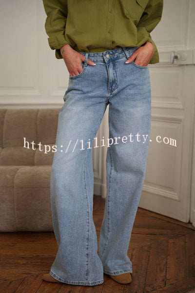Stylish Denim Colorblock Star Patterned Mid Waist Pocket Wide Leg Jeans