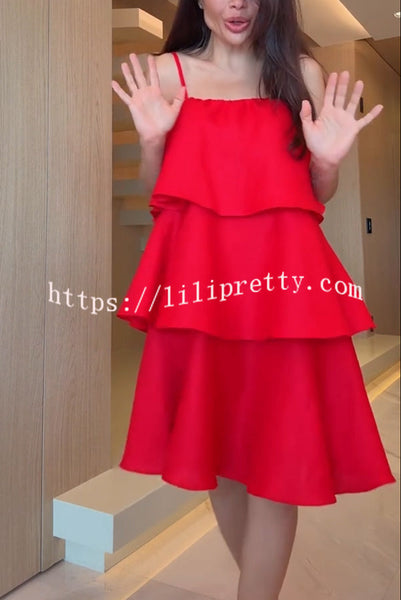 Sunlit Horizon Linen Blend Tiered Slip Square Neck A-line Mini Dress