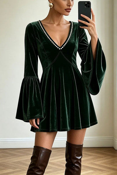 Vintage-Inspired Pearl Velvet Swing Dress
