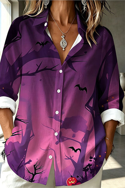 Halloween Haunted Castle & Bats Button-Up Shirt