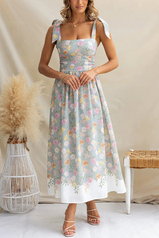Elegant Floral Print Suspenders Slim Maxi Dress