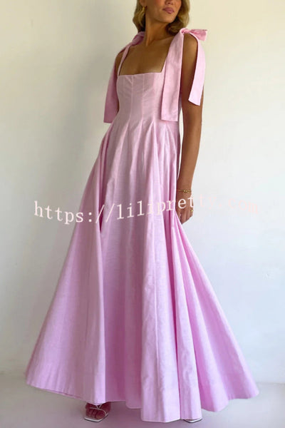 Solid Color Sleeveless Tie-up Suspender Elegant Patchwork Maxi Dress