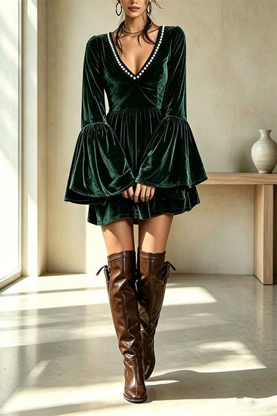 Vintage-Inspired Pearl Velvet Swing Dress