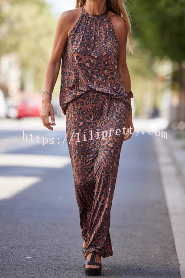 Leopard Print Sleeveless Loose Top and Casual Maxi Skirt Set