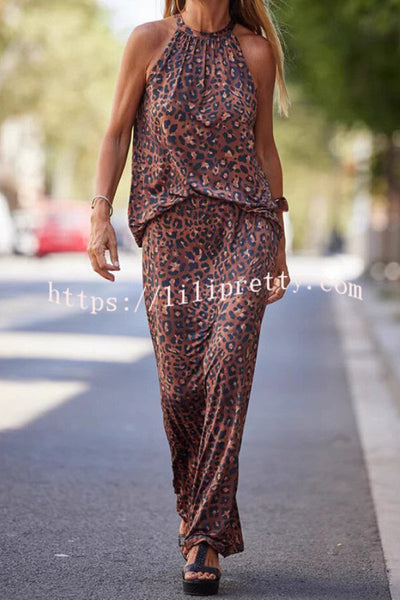 Leopard Print Sleeveless Loose Top and Casual Maxi Skirt Set