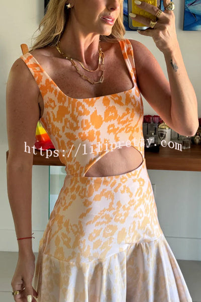 Reema Unique Animal Print Wide Strap Cutout Waist Maxi Dress