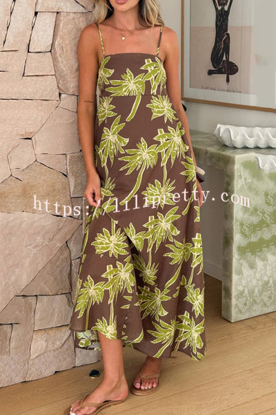Coconut Tree Print Sleeveless Camisole Casual Vacation Maxi Dress