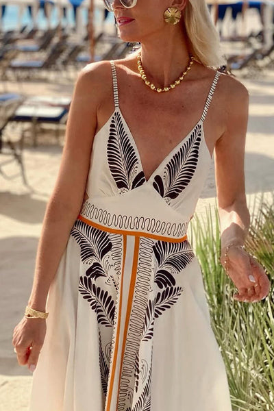 Botanical Print Sexy Halter Backless Maxi Dress