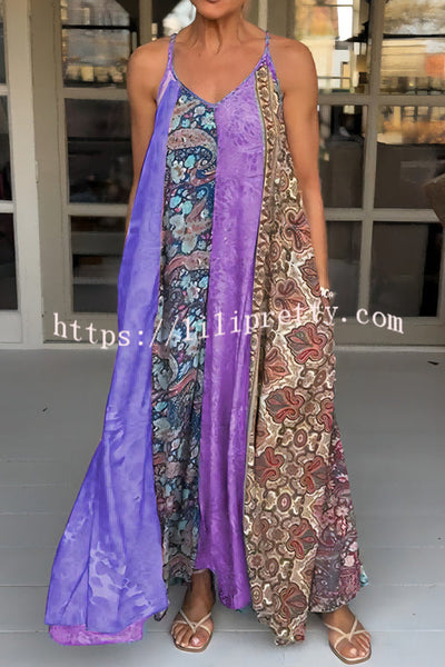 Unique Printed Loose Holiday Strap Big Hem Maxi Dress