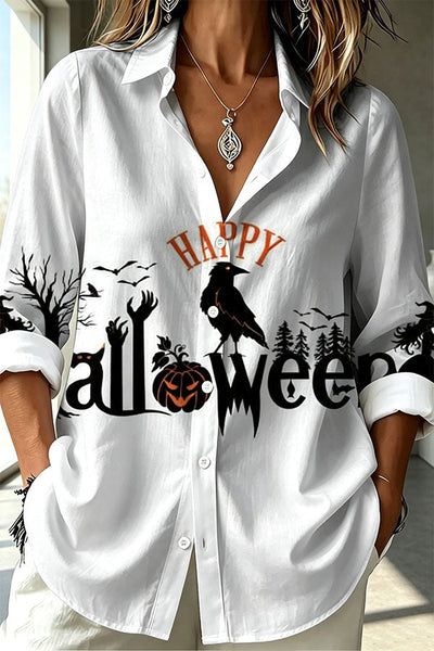 Halloween Shirt Featuring Evil Spirit and Jack-o'-lantern Patterns
