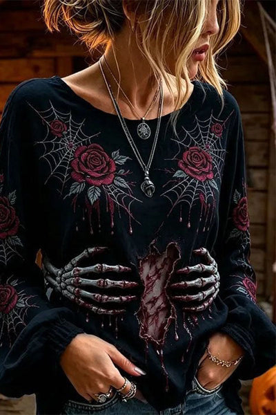 Spooky Season Velvet Long Sleeve Halloween Shirt with Buttons