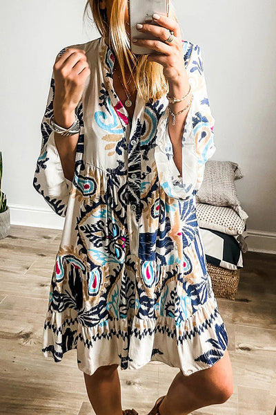 Unique Printed Resort Style Loose Casual Mini Dress