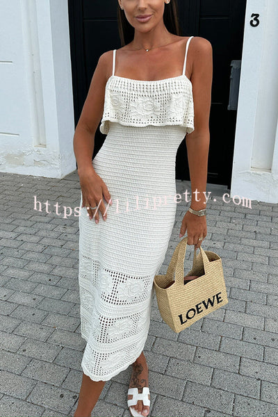 Solid Color Casual Knitted Hollow Slim Fit Cover-up Midi Dress