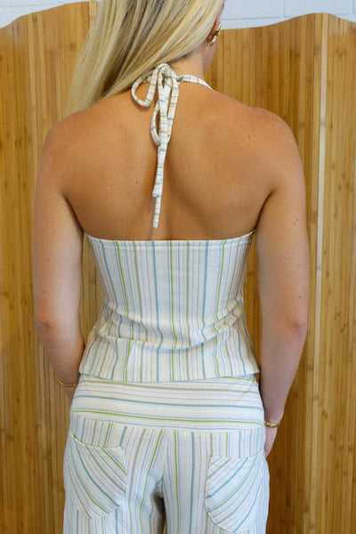 Striped Halter Top and Wide-leg Pants Set