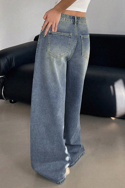 Fashion Ripped Loose Casual Pocket Wide-leg Jeans
