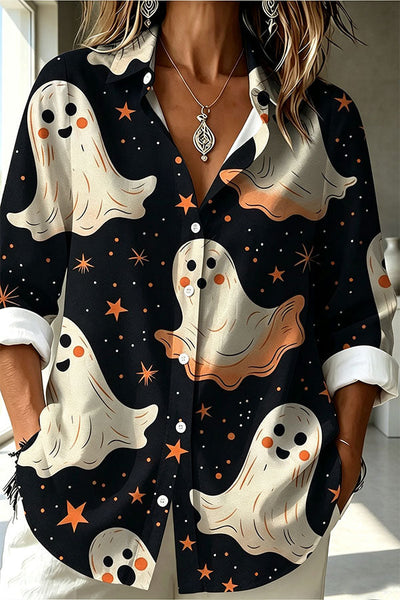 Halloween Ghost Pattern Casual Long Sleeve Top