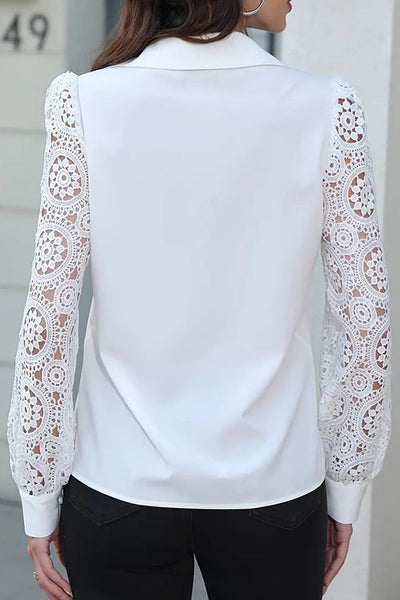 Fashionable Lace Long Sleeve Lapel Button Shirt