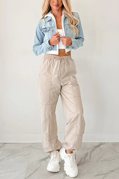 Fashionable Patchwork Hooded Casual Long-sleeved Denim Jacket