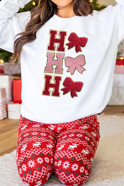 Christmas Letter Bow Loose Casual Long-sleeved Sweatshirt
