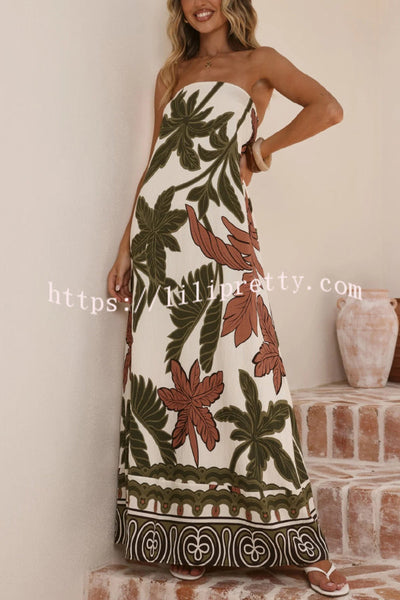 Botanical Print Sleeveless Off-shoulder Resort-style Loose Maxi Dress