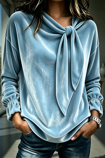 Celeste Velvet Flowing Blouse with Bow Detail