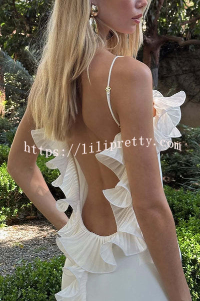 Alisin Pleated Chiffon Wavy Ruffles Trim Slip Maxi Dress