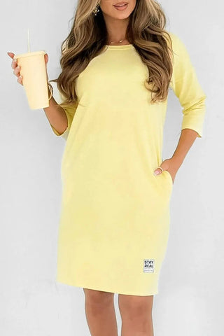 Solid Color Round Neck Long Sleeve Loose Casual Mini Dress