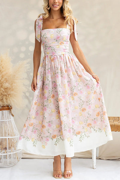 Elegant Floral Print Suspenders Slim Maxi Dress