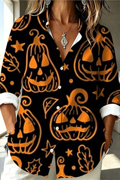 Halloween Shirt Featuring Evil Spirit and Jack-o'-lantern Patterns