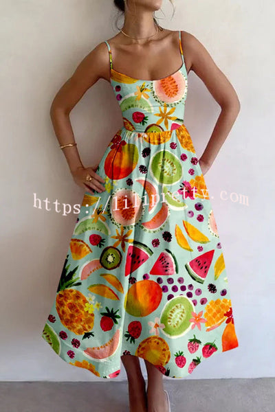 Summer Colorful Unique Printed Sexy Suspender Slim Midi Dress
