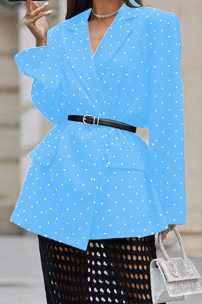 Fashionable Polka Dot Print Lapel Long-sleeved Loose Blazer