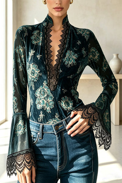 Opulent Midnight Floral Velvet Top