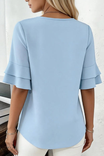 Solid Color Round Neck Short-sleeved Loose Casual Top