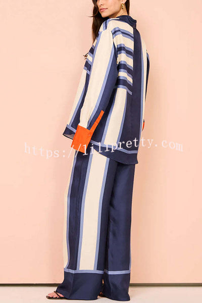 Conceptually Chic Satin Geometric Print Elastic Waist Pocketed Wide Leg Pants