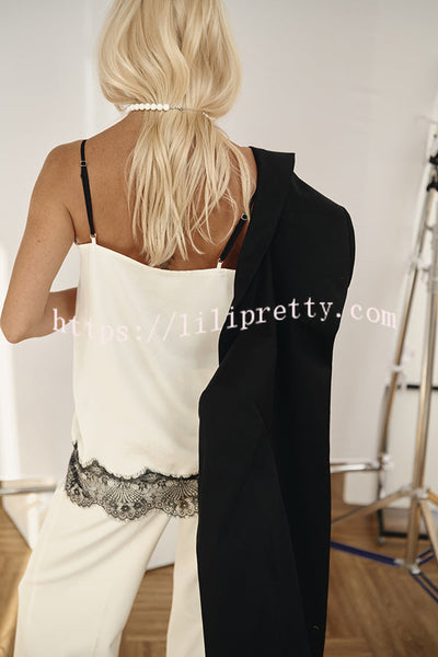 Versatile and Elegant Items Lace Petal Trim Cutout V-neck Slip Loose Tank