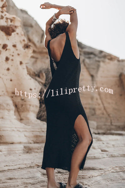 Vacation Breeze Knit Slit Loose Tank Midi Dress